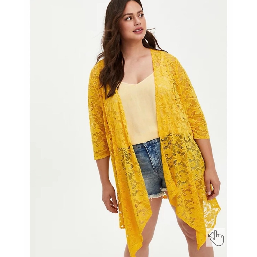 Torrid Yellow Lace Front Kimono Cardigan NWT SZ 1 (14/16)